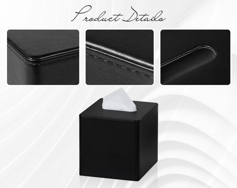 GOLRANLYE Tissue Box Cover Square PU Leather Facial Tissue Box Holder for Dresser Bathroom Decor (Black) - Image 5